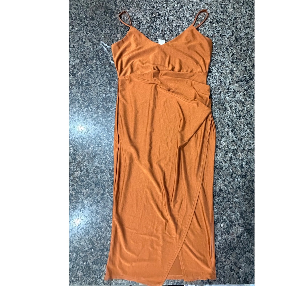 ELH Studio Burnt Orange Draped Wrap Midi Dress NWT V-Neck DK1228 Rust L